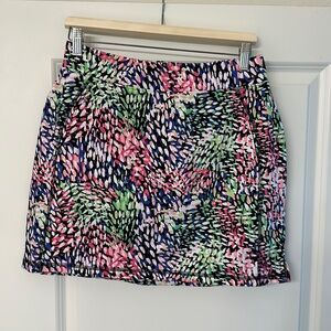 T by Talbots cotton blend skort with packets. Multi colored print, size small.